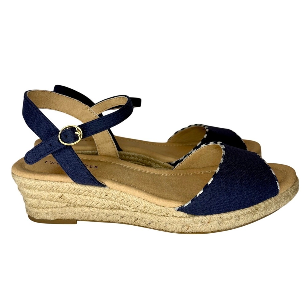 Charter Club Espadrille Wedge Sandals Womens 9.5 Navy Blue LUCHIA Canvas Strappy